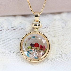 Perfume Bottle Floating Crystal Charms Beads Gems inside Necklace